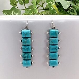 Western Turquoise Bar Stone Dangle Earrings New